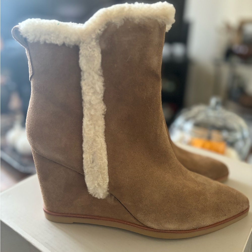 Marc Fisher Brendan Natural Multi Suede Wedge Boots.